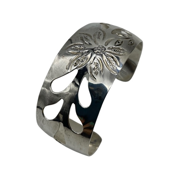 Taxco 925 Sterling Silver Cuff Bracelet Wide Modernist - Picture 6 of 8